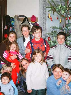 Volunteers and visually impaired children at the branch's 2005 Christmas Celebration